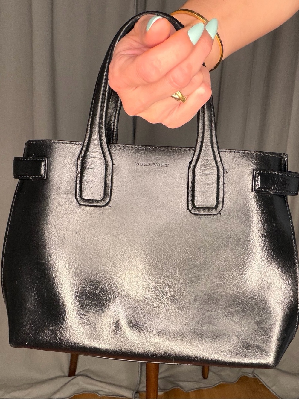 Burberry “The Banner" tote bag in smooth Black Leather Top-Handle Crossbody Bag